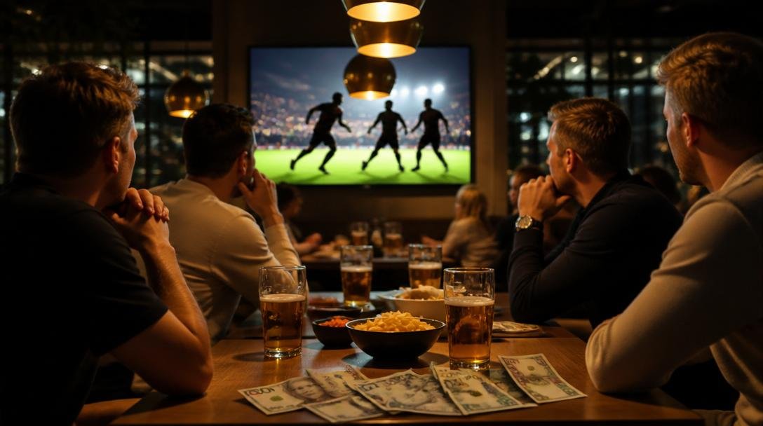 Restaurang med VM-matcher på storbildsskärmar